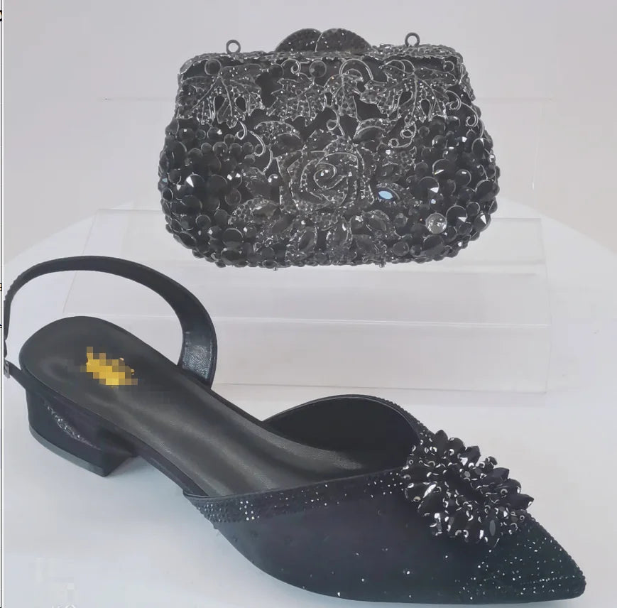 INSIGHTLINK Newest Golden Women High Heel with Bag Set Rhinestones Sandals Party Women's Shoes for Bridal Stiletto Luxury Pumps