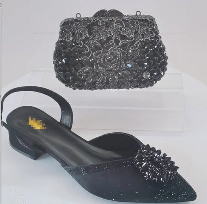 INSIGHTLINK Newest Golden Women High Heel with Bag Set Rhinestones Sandals Party Women's Shoes for Bridal Stiletto Luxury Pumps