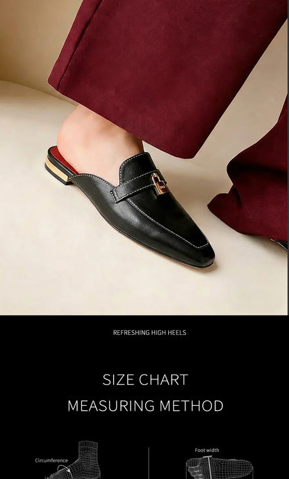 CHCH Women's Muller Shoes 2026 New High Quality Cow Leather Women's Flat Shoes Round Head