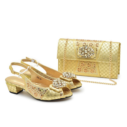 Matching Nigerian Party Shoes and Bags for Ladies Elegant Heeled Shoes for Women Rhinestone Design Italian Shoe and Bag Set