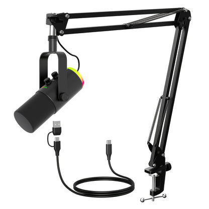 XLR/USB Gaming Microphone Kit: Dynamic PC Mic for Streaming Podcasting, Software Support, Mute Button, RGB Computer Mic
