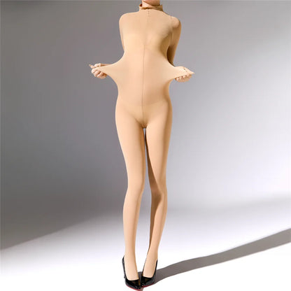 Plus Size Sexy Women 120D Five Finger Glove Sleeve Bodysuit Seamless Tight Warm High Elastic Shaping Cosplay Unisex Fit Jumpsuit
