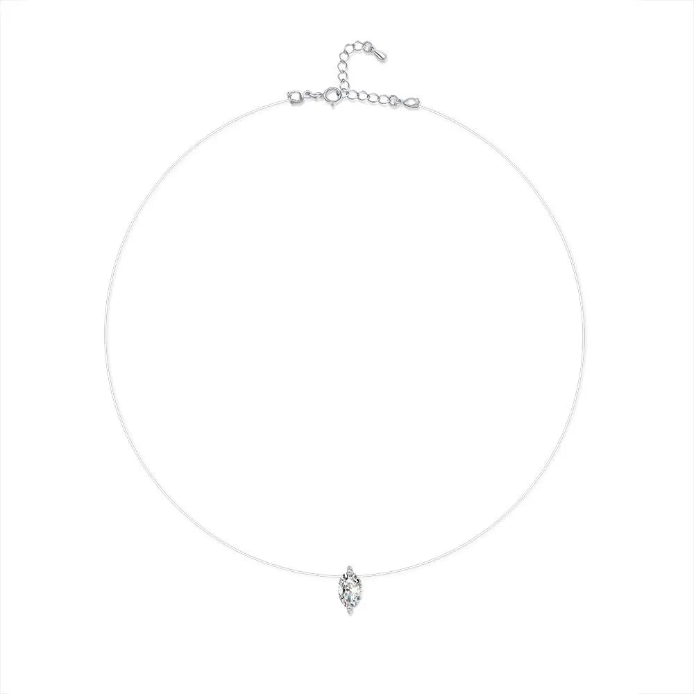 EWYA GRA Certified 1CT Marquise Cut Moissanite Pendant Necklace for Woman 925 Silver Fishing Line Water Drop Diamond Necklaces