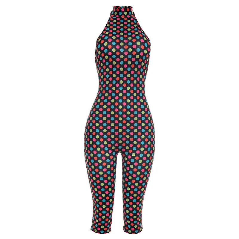 Kliou Sexy Backless Playsuits Woman Polka Dot Print Bandage Halter Off Shoulder Skinny Peach Buttocks High Street Style Rompers