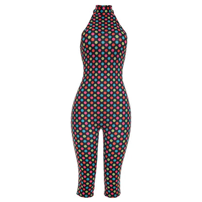 Kliou Sexy Backless Playsuits Woman Polka Dot Print Bandage Halter Off Shoulder Skinny Peach Buttocks High Street Style Rompers