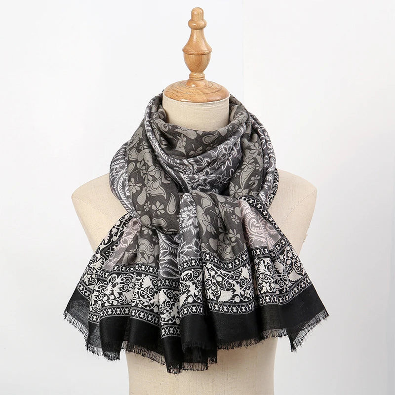 New Paisley Cotton Pashmina Shawl Lady Wrap Warm Winter Scarves Autumn Design Print Female Foulard Beach Stoles Luxury Scarf