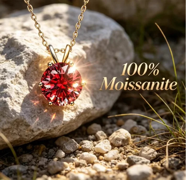 Maple leaf red moissanite necklace,simple and luxurious, classic six claw pendant,collarbone chain accessory,hot selling product
