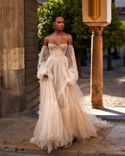 SSYTENS Elegant Bohemian Wedding Dresses Customized Puffy Long-sleeved Corset back Bride Dress Chic Beach Bridal Gowns for Women