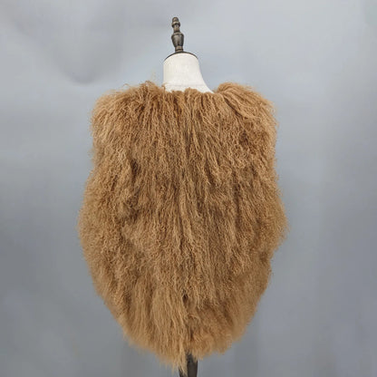 Lady Real Mongolian Sheep Fur Vest Thick Warm Winter Sleeveless Jacket Length 62 cm 250801