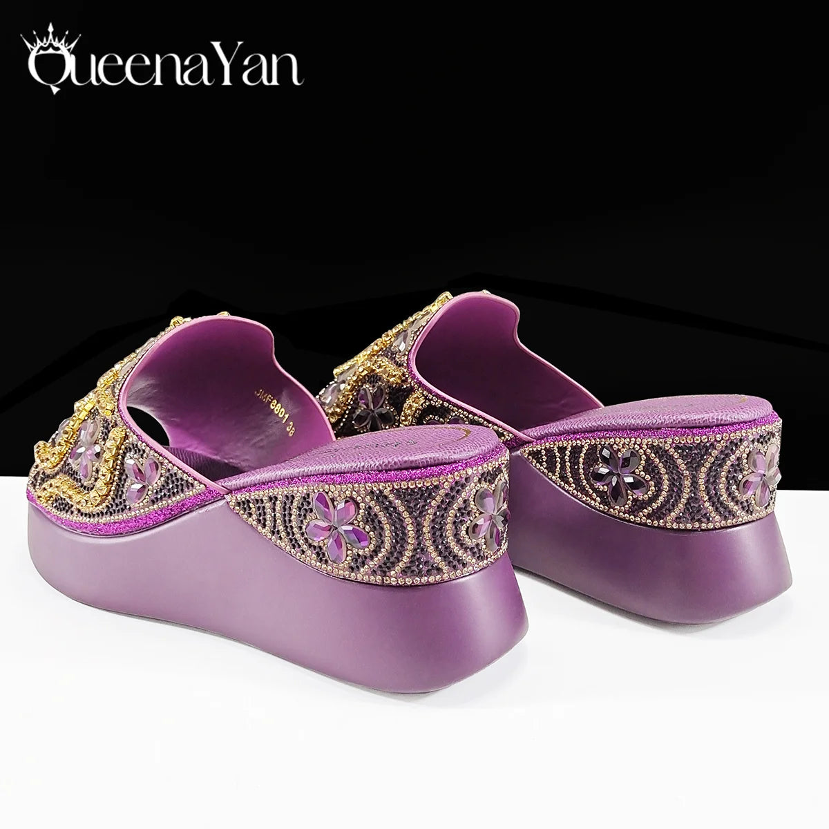 Queena Yan Popularity Open Toe Luxury Fashion Women High Heels Shoes and Bags Set With Rhinestone for Wedding Party Elegant