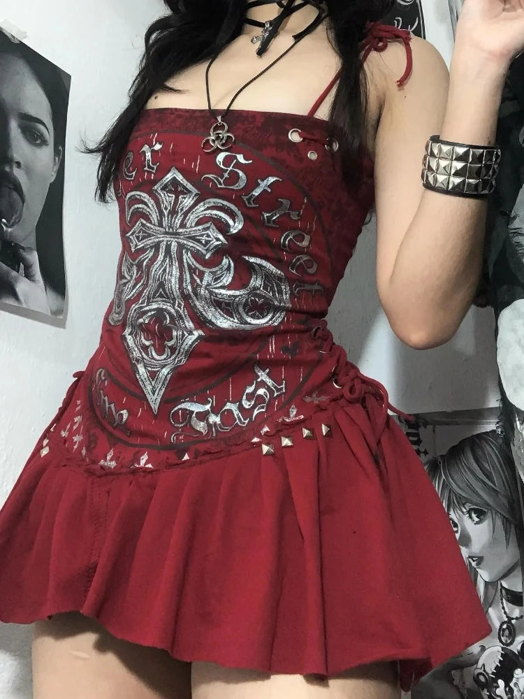 Y2K Girl Camisole Dress Top Y2K Clothes Blue Gothic Bow Slim Fit Underwear Personality New Versatile