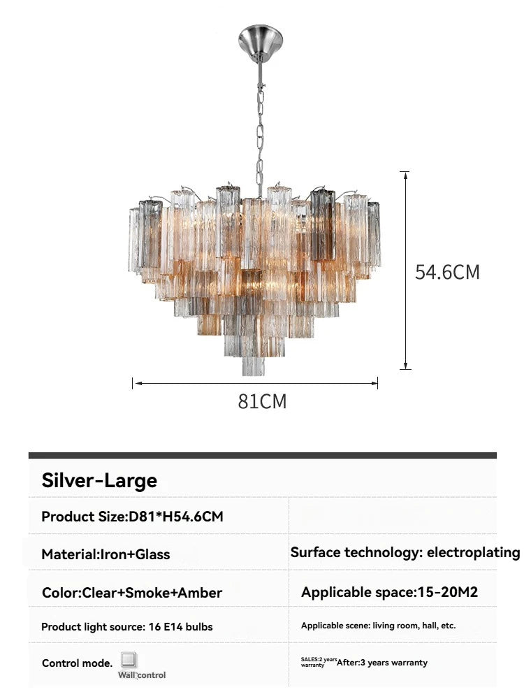 Round Murano Glass Ceiling Chandelier For Dining Living Room Bedroom Foyer Amber Glass Crystal Tube Hanging Chandelier Lights