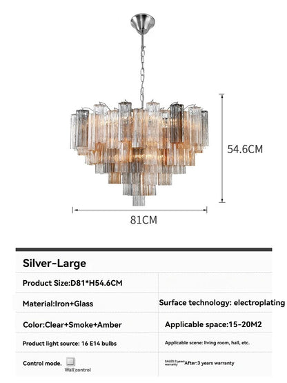 Round Murano Glass Ceiling Chandelier For Dining Living Room Bedroom Foyer Amber Glass Crystal Tube Hanging Chandelier Lights