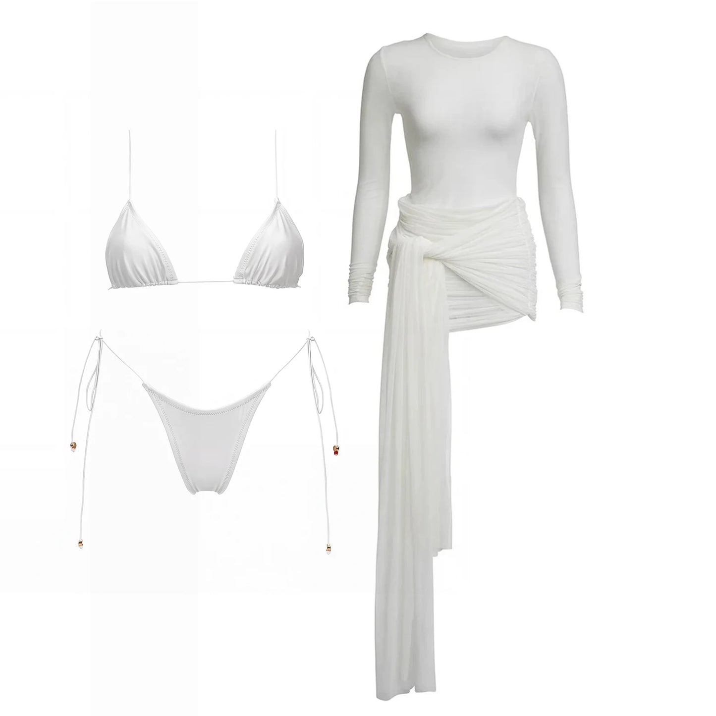 3Pcs Micro Bikini with Cover Up Women Swimsuit Sexy Bikinis Bandeau Biquini Female Swimwear Mesh Dress Bathing Suits Beachwear