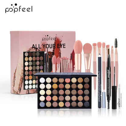 Essential Eye Makeup Set for Beginners Matte&Shimmer Eyeshadow Palette, Mascara, Eyebrow Pencil, Lip Eyeliner,Brush Tool Set Box