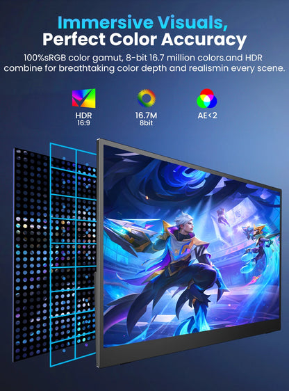 UPERFECT 17.3" 144Hz 1080P FHD Portable Gaming Monitor USB-C HDMI Computer Display HDR IPS Laptop Screen Extender with Kickstand