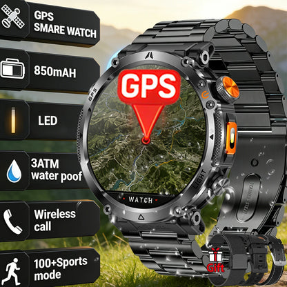 COANR2026 New Military Smart Watch 850mAh Battery GPS trace Compass 3ATM Waterproof Tactics Sport Flashlight call SmartWatch Men