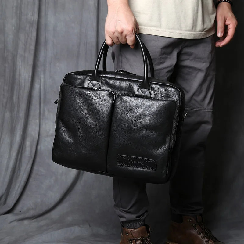 Retro Leather Men's Briefcase Top Layer Leather Handbag Casual Shoulder Messenger Bag Business Laptop Bag Trendy Men's Bag NZPJ