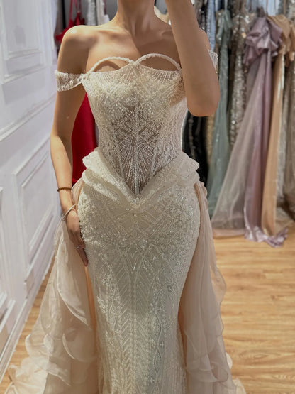 Serene Hill 2026 Luxury Nude Beaded Mermaid Evening Dress Elegant Gowns For Women Wedding Party Prom BLA73633 Customized