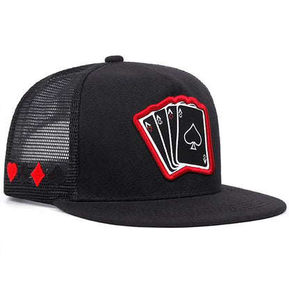 Trendy New Poker A Four Flat Edge Hat Trendy Hip Hop Hat Outdoor Leisure Sunshade Hat Neutral Mesh Hat Adjustable Baseball Hat