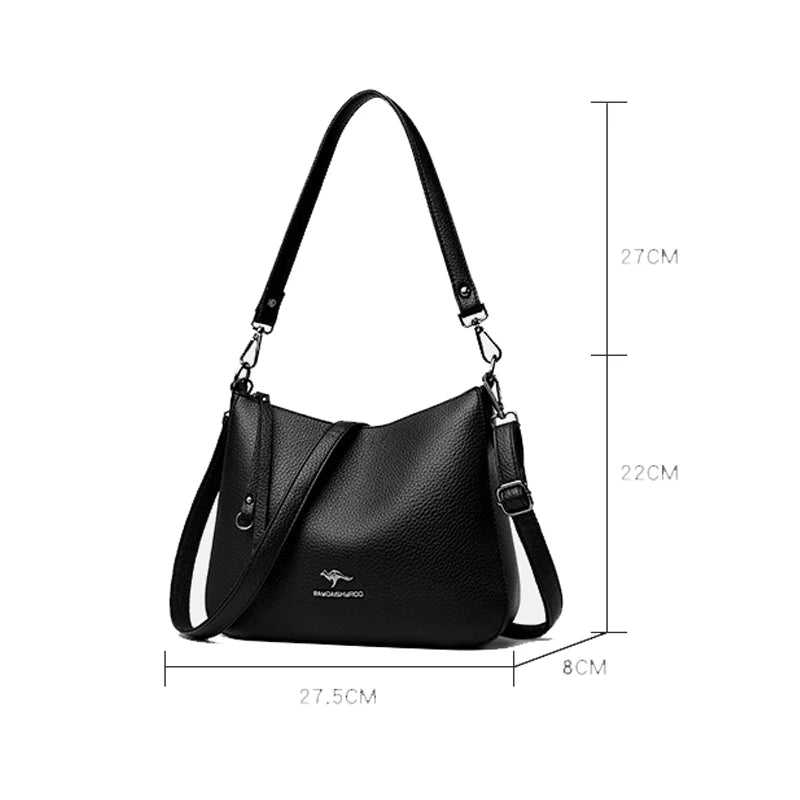 Women's Luxury Designer Top-Handle Bags Soft Leather Handbag Ladies Solid Color Shoulder Crossbody Bag Messenger Commuting Sac