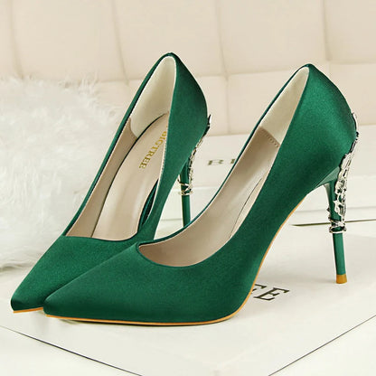 Women Luxury Metallic Decoration Heel Wedding Shoes Lady Trendy 10cm High Heels Pointed Toe Shoes Female Premium Gray Shoes