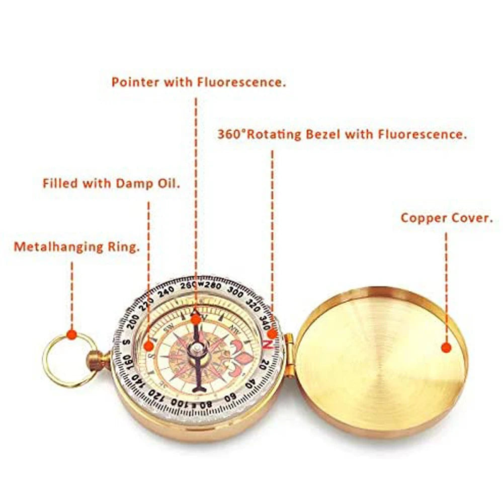 Glow-in-the-Dark Metal Pocket Compass | Camping Survival & Hiking Navigation |  Hiking Compass