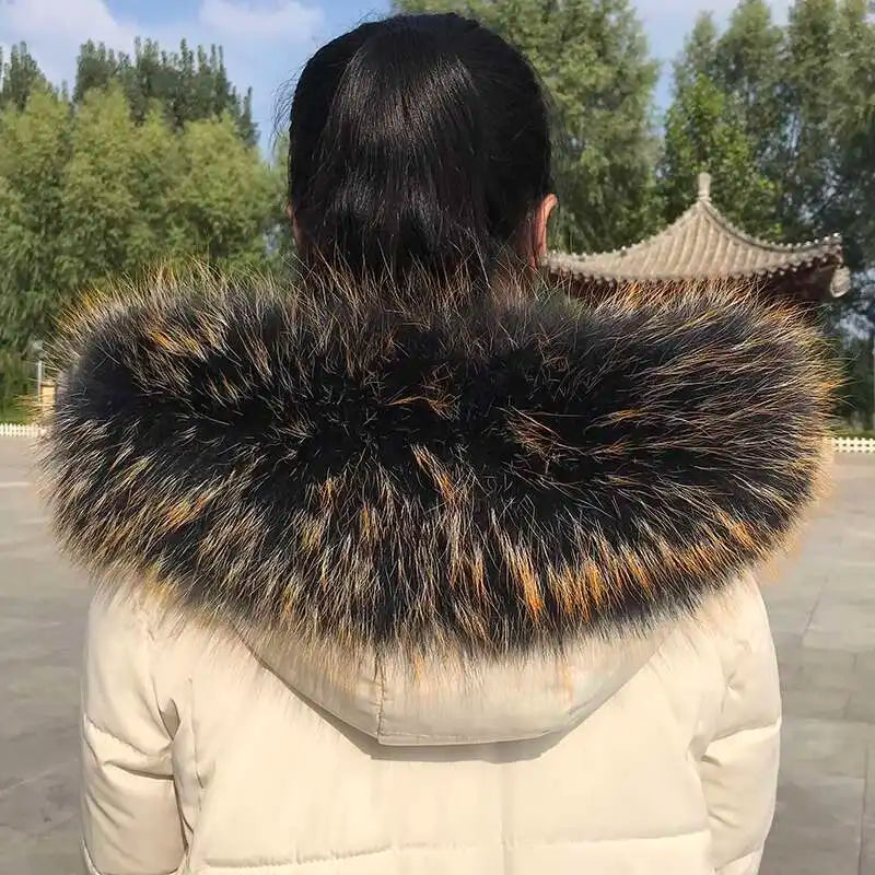 2025 Winter Raccoon Fur Collar Women Men Luxury Natural Fur Hood Trim Decors For Coat Jacket  Genuine Real Fur Shawls Scarves
