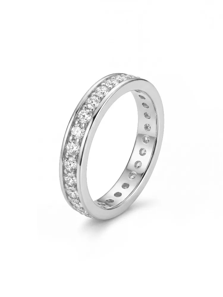 Luxury Real Round Moissanite Diamond with Certificate Rings for Women Anniversary Wedding 925 Sterling Silver Fine Jewelry