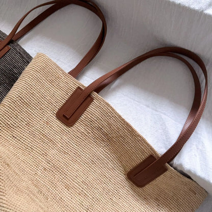 Casual Straw Tote Bag Designer Letters Large Capacity Women Handbags Handmade Woven Summer Beach Bag Commuter Shopping Purses