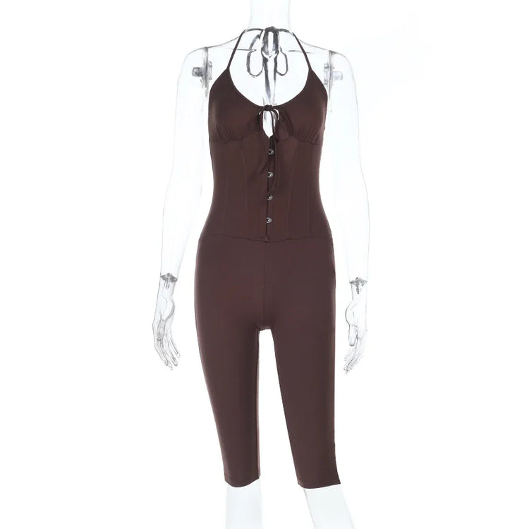 Women'S Spring Summer New Solid Slim Backless V-Neck Sexy Sports Comfortable Slim Thin Jumpsuit 2026 Skinny Bodycon Jumpsuits