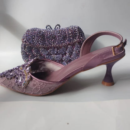 INSIGHTLINK Lady Stones Shoes and Bag Sets for Evening Purses Party Rhinestone Luxury Heels Sandals Set for Party Elegant Pumps