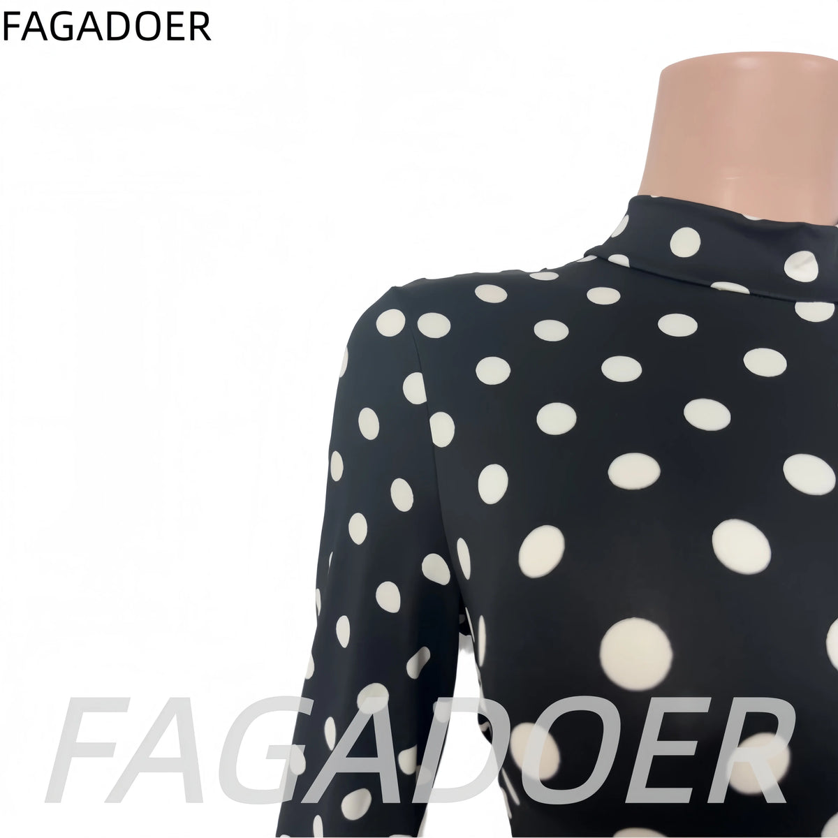 FAGADOER Sexy Women Polka Dot Bodycon Jumpsuit High Neck Long Sleeve Slim Fit One Piece Y2K Clubwear Party Outfit