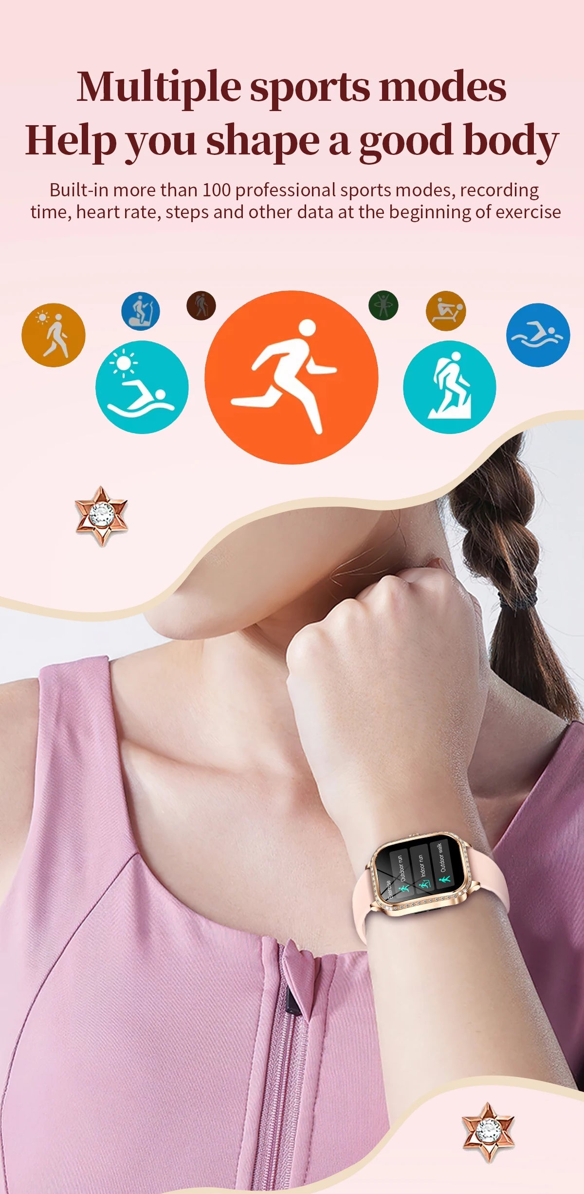 New Fashion Women's Smart Watch Heart Rate 1.75 Inch 240*296 HD Screen Diamond Watch Bluetooth Call Waterproof SmartWatch Ladies