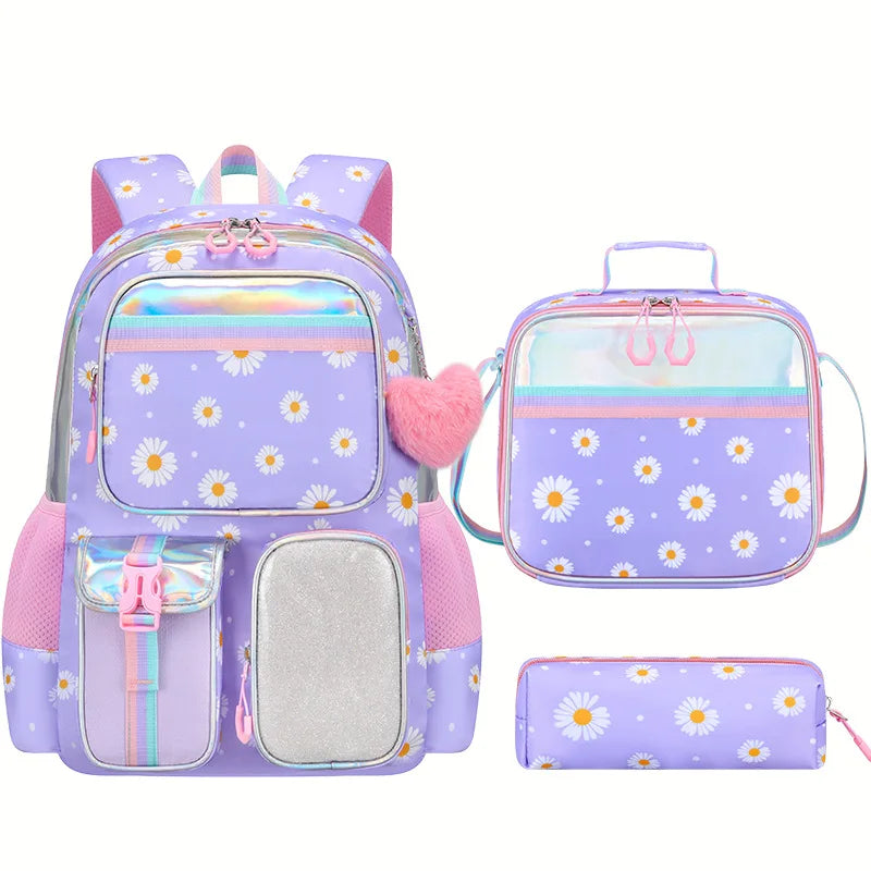 Cute Student Backpack 3pcs/set Primary Schoolbag Rabbits and Quicksand Kawaii Student Backpack Teenage Girls Handbag Rucksack