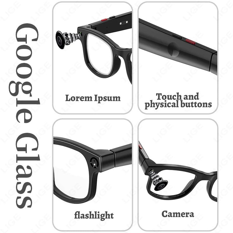LIGE New Smart Glasses 500W Camera HD Video Recording Bluetooth Call Glasses AI Smart Translation Sunglasses WiFi Transmission