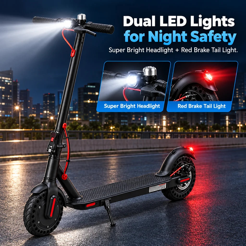 350W Electric Scooter Adults 19MPH Foldable E-Scooter 8.5" Solid Tires Smart APP LCD 18 Miles Range Dual LED Lights Commuting