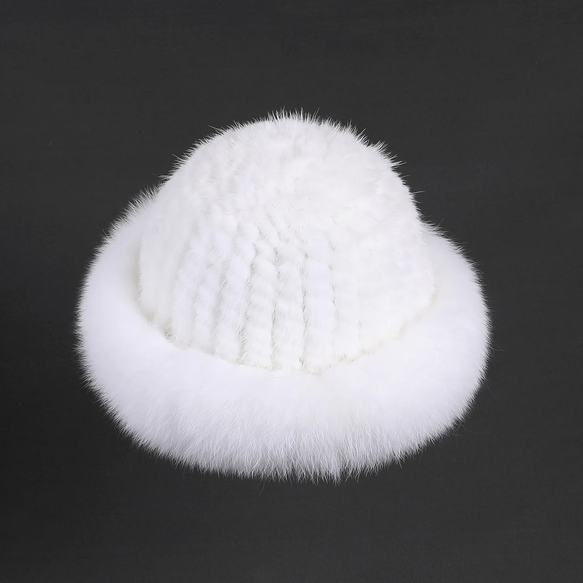 Women's Winter Warm Genuine Premuim Mink Fur Knitted Bucket Hat Furry Real Fur Caps Big Fox Fur Trim Brim Adjustable