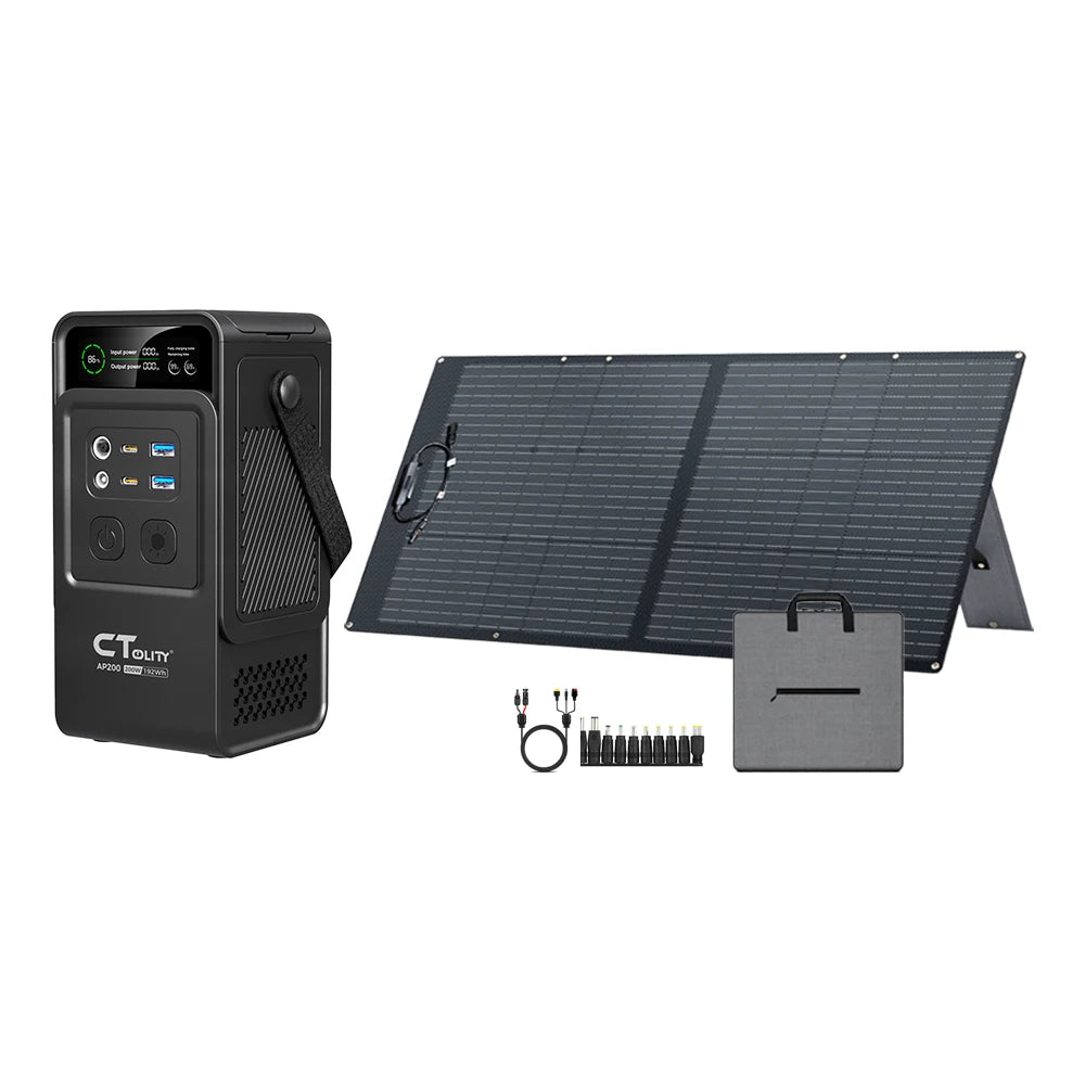 CTOLITY 200W Portable Solar Generator Kit with Foldable ETFE 100W Solar Panel 192Wh Power Station Power Bank for Outdoor Camping Emergency Use LiFePO4 Battery Home Backup Power