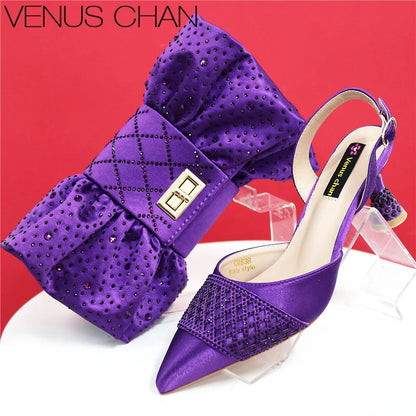 Nigerian Women Heel Party Ladies Italian Design Shoes And Bags Set Decorated with Rhinestone Handbag Wedding Party