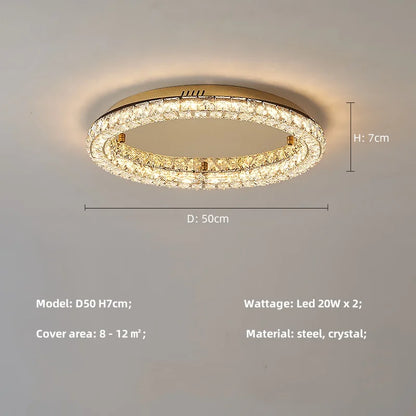 Modern Luxury Led Dimmable Chandelier Foyer Crystal Ceiling Lights Lustre Indoor Light Lamparas Round Steel Led Luminarias