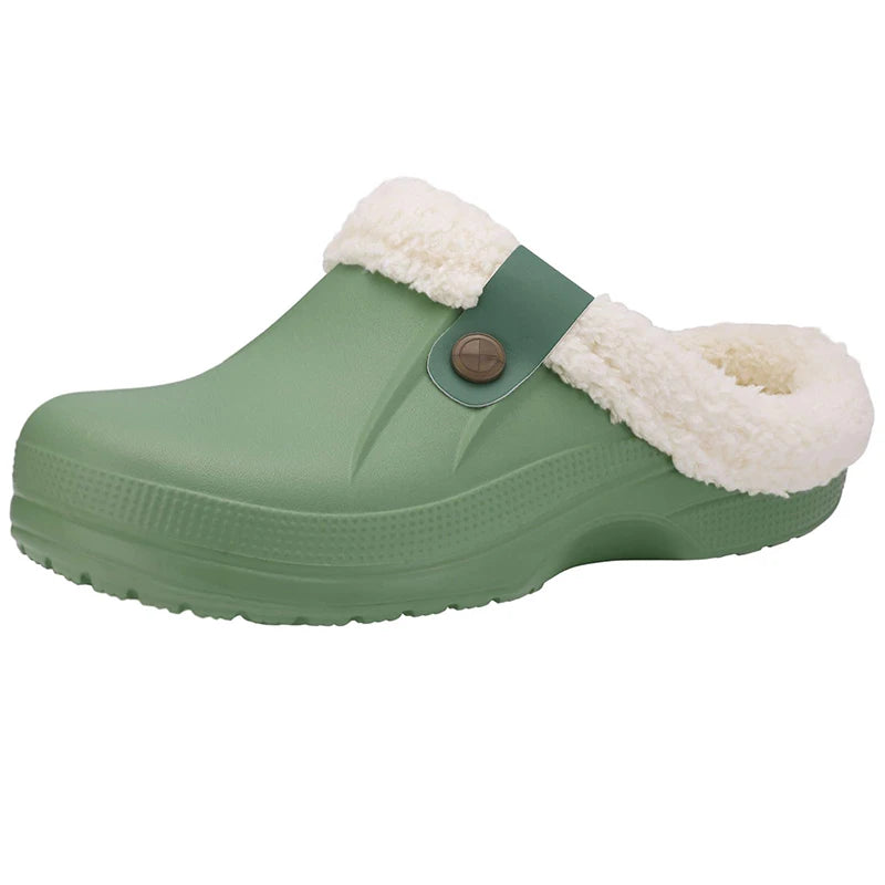 Smile Winter Fuzzy Slippers for Women Men Indoor Outdoor Fur Lined Clogs Waterproof Warm House Slippers Garden Clogs Light Shoes