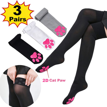 Kawaii 2D Cat Paw Pad Thigh High Socks Puffyed Pawpad Stockings Soft Cat Claw Socks for Women Cat Cosplay Over The Knee Stocking