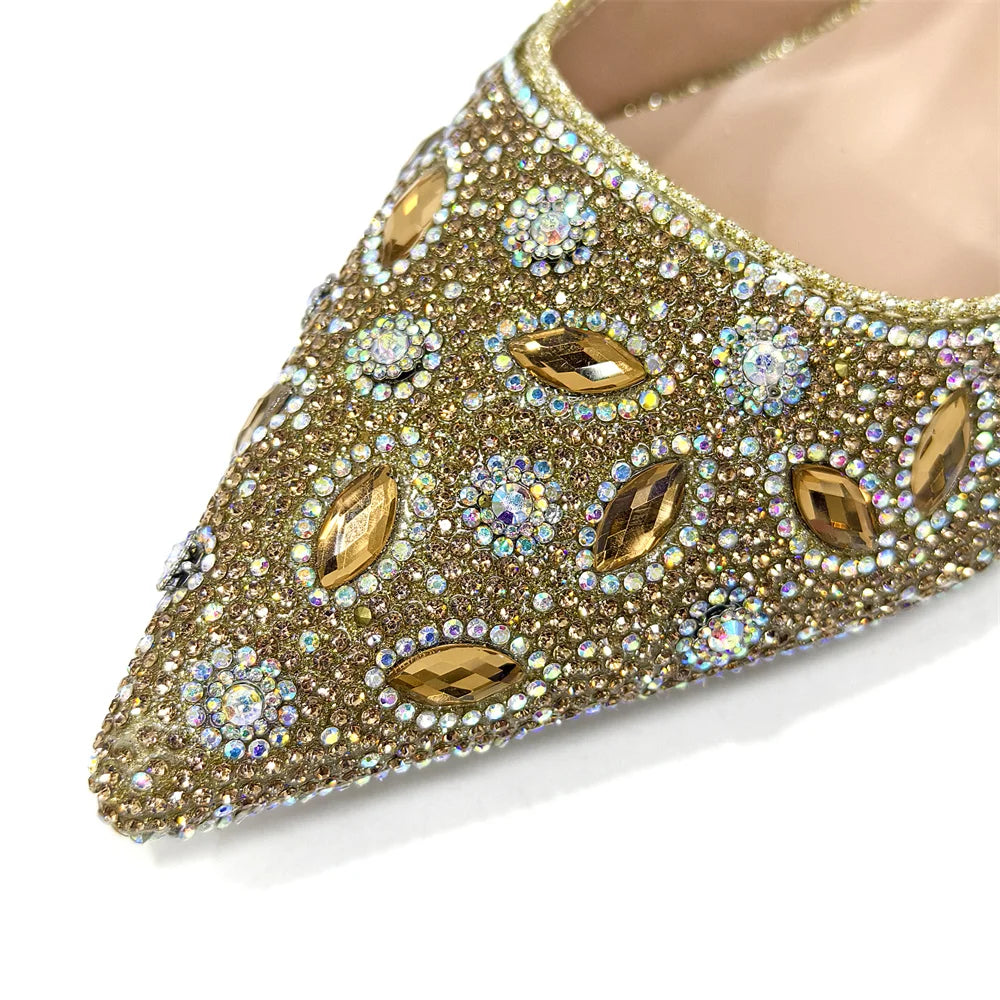 Elegant Women's Nigerian Fashion Pointed-Toe Party Shoe and Bag Set Rhinestone Luxurious Rhinestone Pumps for Special Occasions
