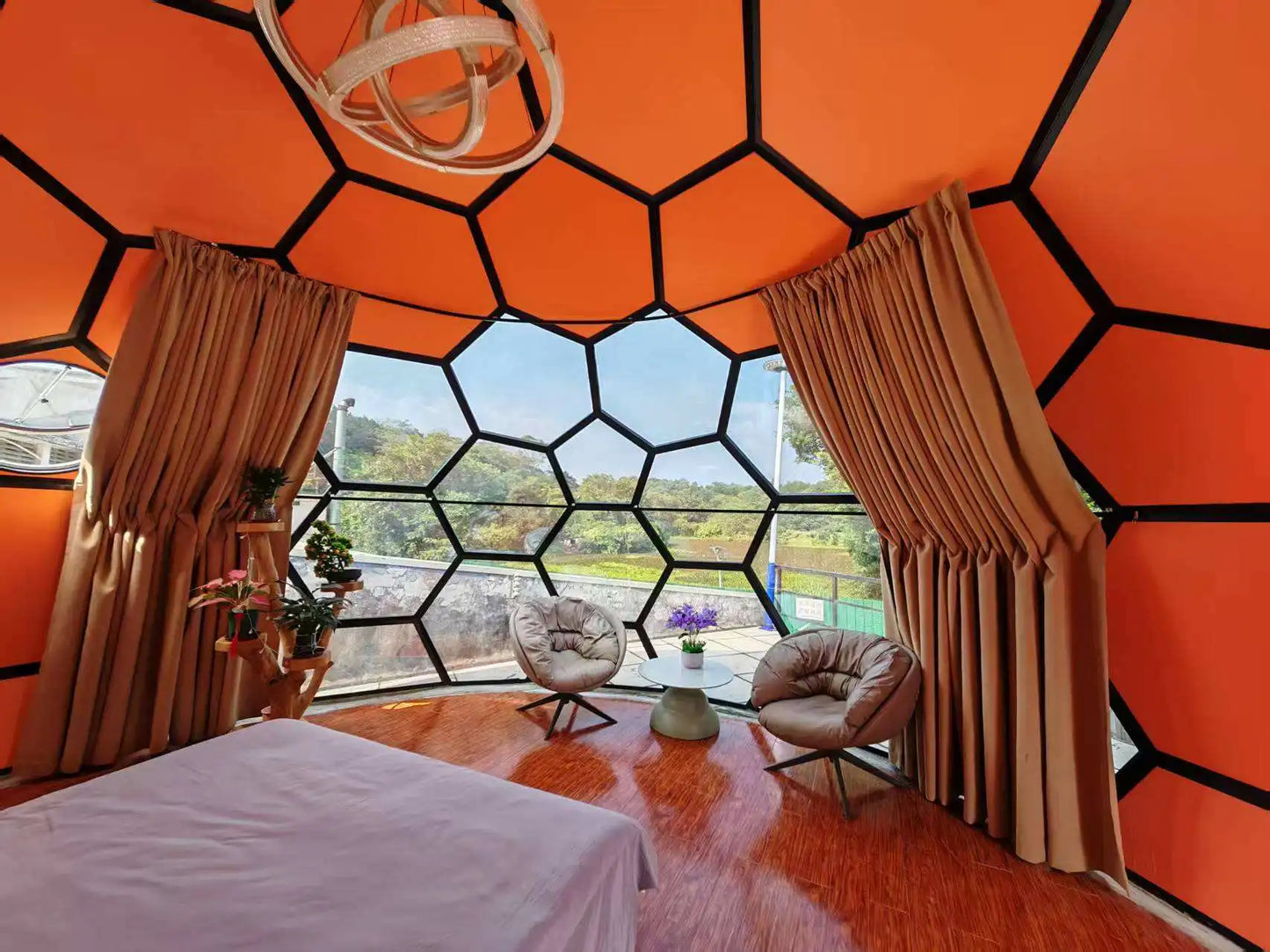 Four-Season Glass Dome Geodesic Camping Tent Igloo Style Glass Panels One Bedroom Living Room UV-resistant/Fireproof for