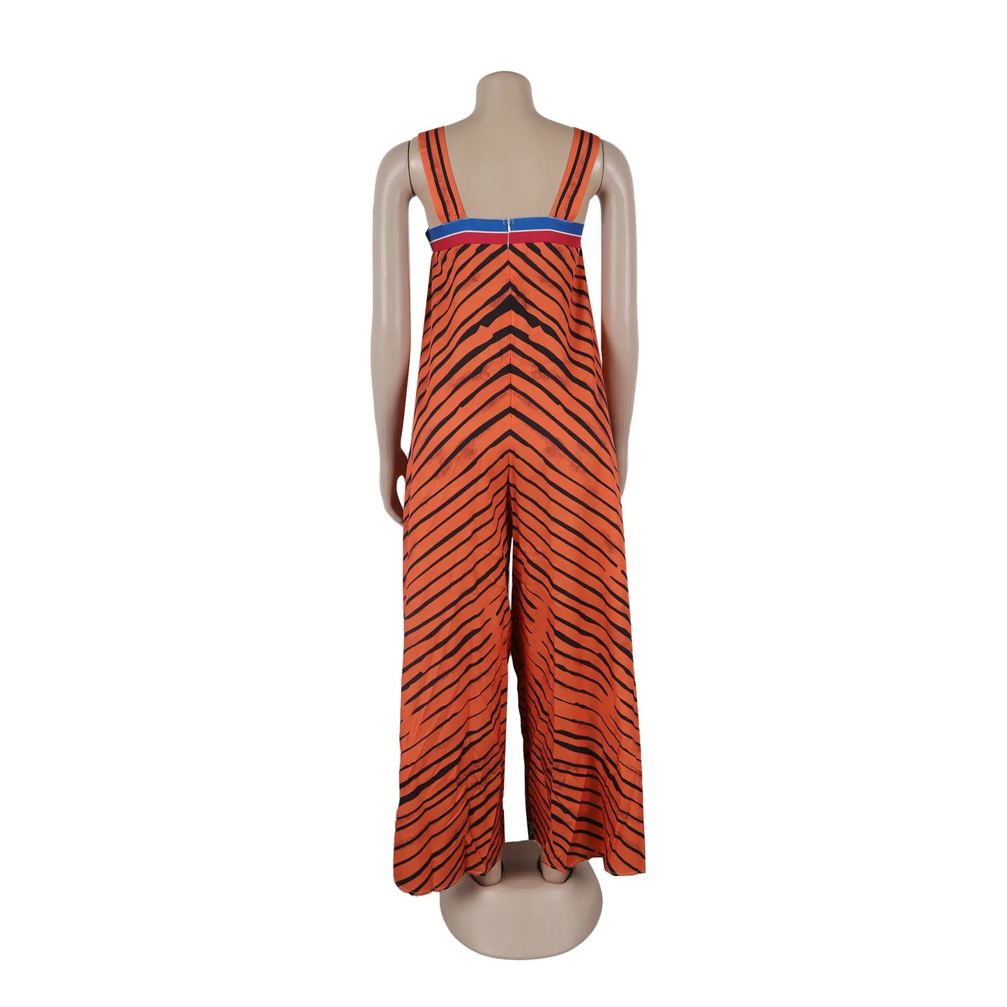 Jumpsuits Women Sling One Piece Print Striped Sleeveless Overalls Wide Leg Long Pants Loose Casual Rompers Elegant Splice