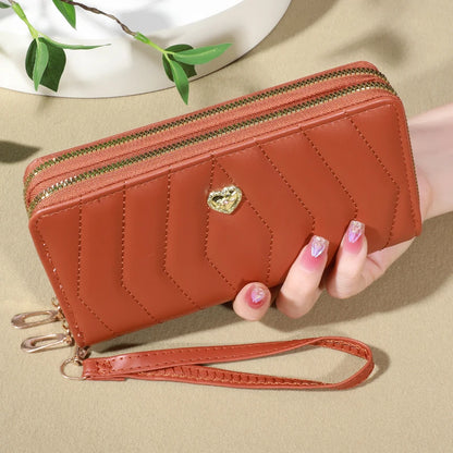 Chic Faux Leather Wallet - Double Zipper Security - Coin Purse & Card Slots - Fashionable Wristband Clutch for Everyday