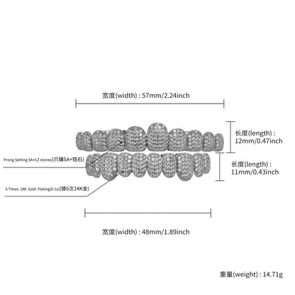 TOPGRILLZ Iced Out 10 Top &10 Bottom 5A CZ Stones Teeth Grillz Punk Rapper 14K Gold Plated Zircon Tooth Caps For Mouth Jewelry