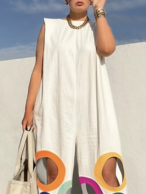 Yeezzi Women Fashion Rainbow Hollow Wide Leg Jumpsuits 2026 New Summer Sleeveless Loose Urban Office Overalls With Shoulder Pad