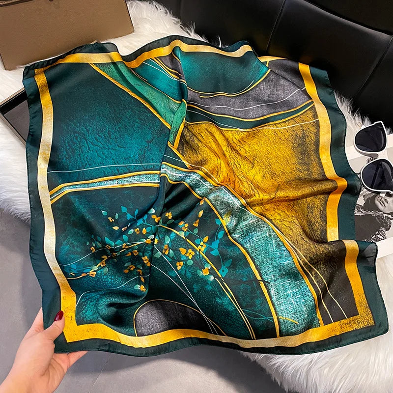 2025 Korean Satin Silk Scarf 70cm Square Women Fashion Shawl Wrap Neckerchief New Elegant